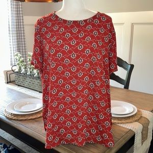 LOFT Rust Color Print Top Shirt Blouse Career XL